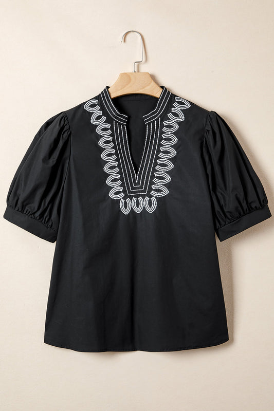 Threaded Pear Raelynn Contrast Embroidered Detail Blouse