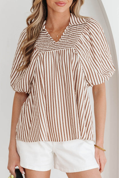 Threaded Pear Lina Short Puff Sleeve Blouse