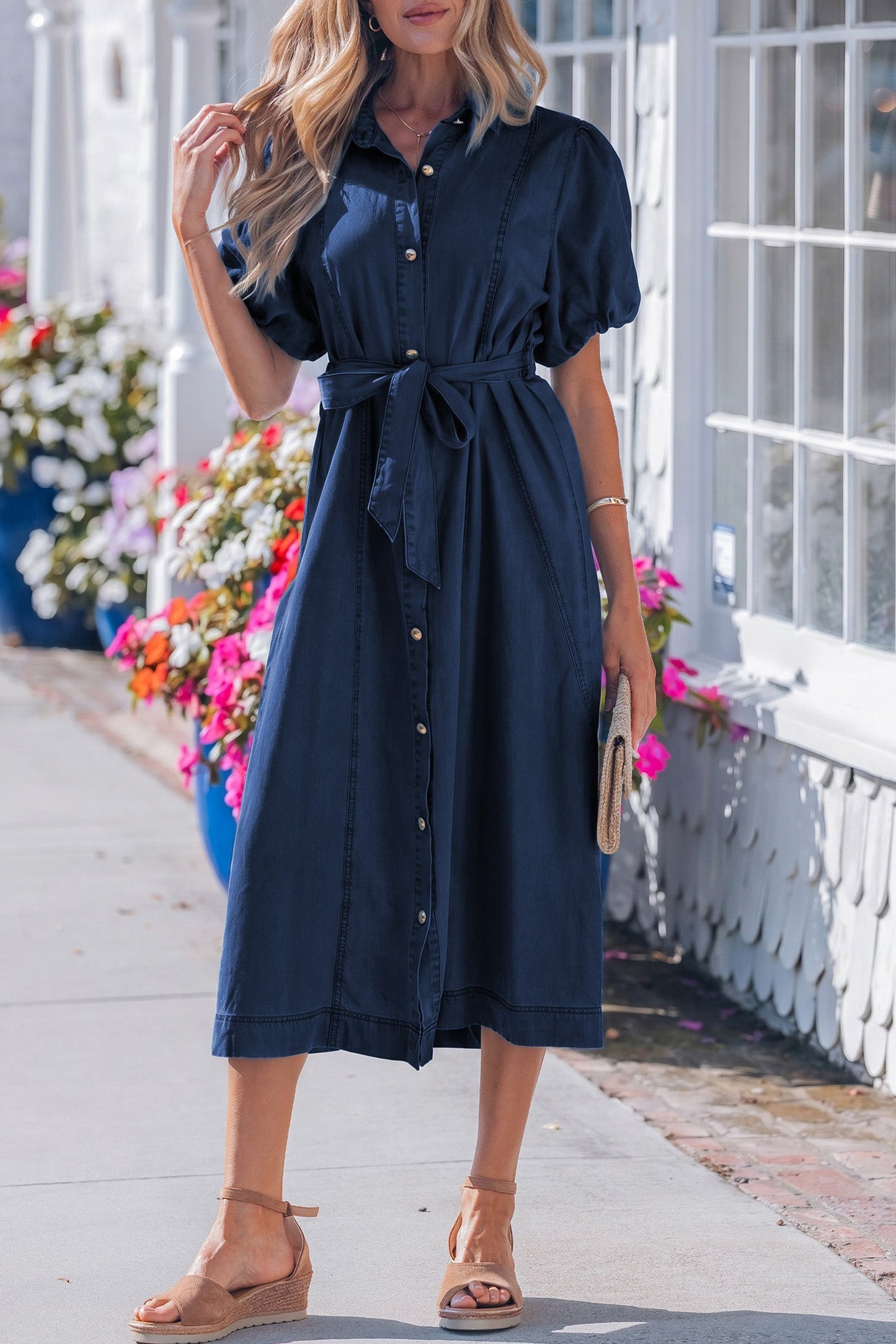Threaded Pear Makayla Bubble Sleeve Long Dress
