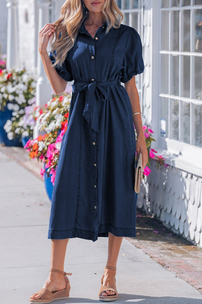 Threaded Pear Makayla Bubble Sleeve Long Dress