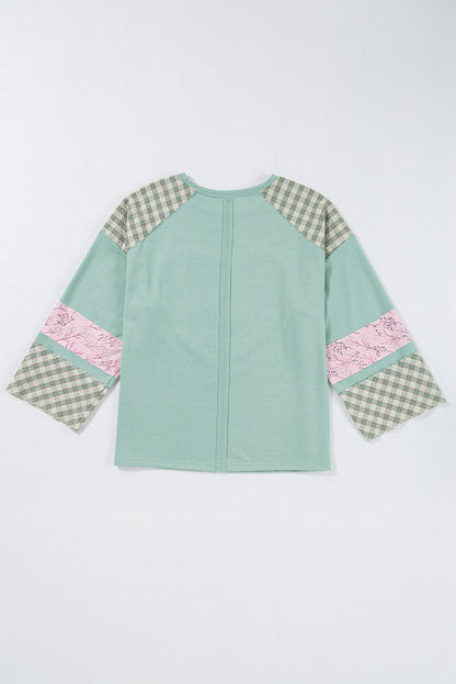 Threaded Pear Emilia Plaid Floral Peace Heart Long Sleeve Top
