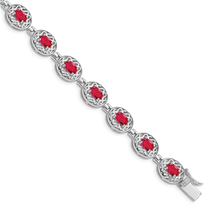 Genuine Red Ruby July Birthstone Silver Bracelet