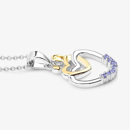 Round Violet Tanzanite Prong Silver Double Heart Pendant Necklace