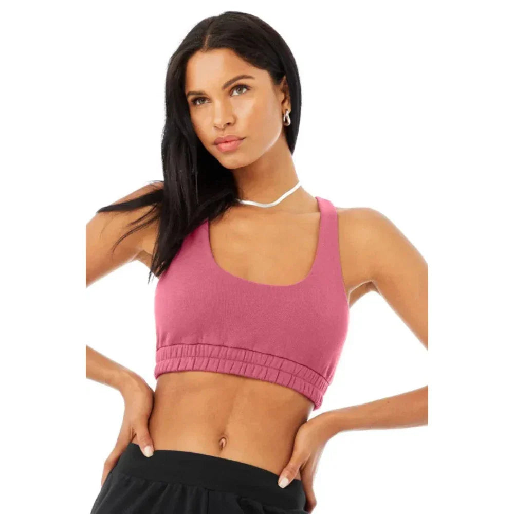 Alo Yoga Small French Terry Scoop Neck Women's Sports Bra— Raspberry Sorbet