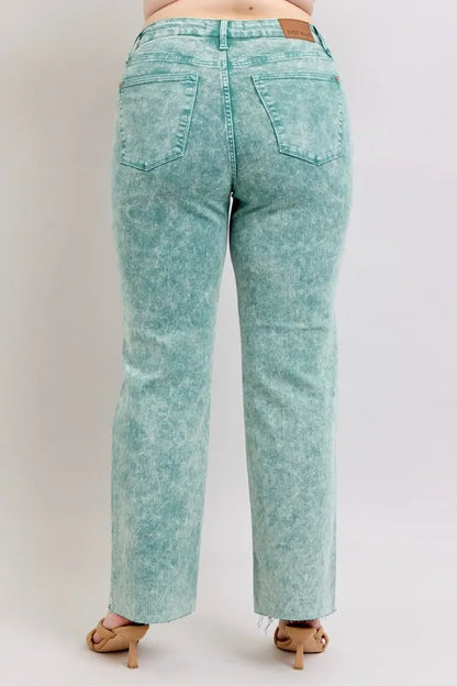 Judy Blue Full Size High Waist Garment Dyed Raw Hem Dad Jean Plus Size