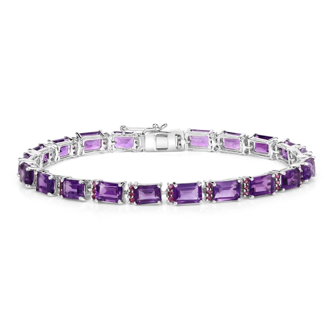 Octagon Purple Amethyst Prong Silver Tennis Bracelet