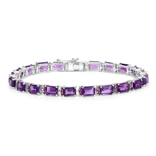 Octagon Purple Amethyst Prong Silver Tennis Bracelet