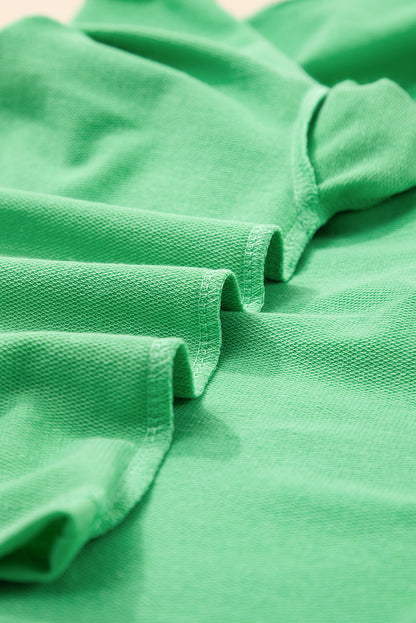 Mint Green V Neck Drop Shoulder Tee and Patchwork Drawstring Shorts Set