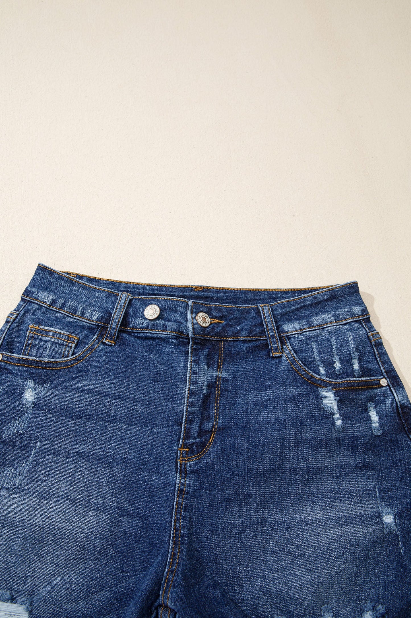 Threaded Pear Holland Hem Distressed Whiskery Shorts