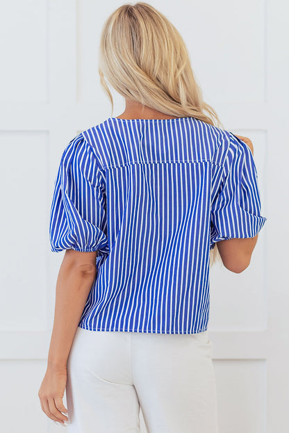 Threaded Pear Dream Stripe Tied Front Blouse