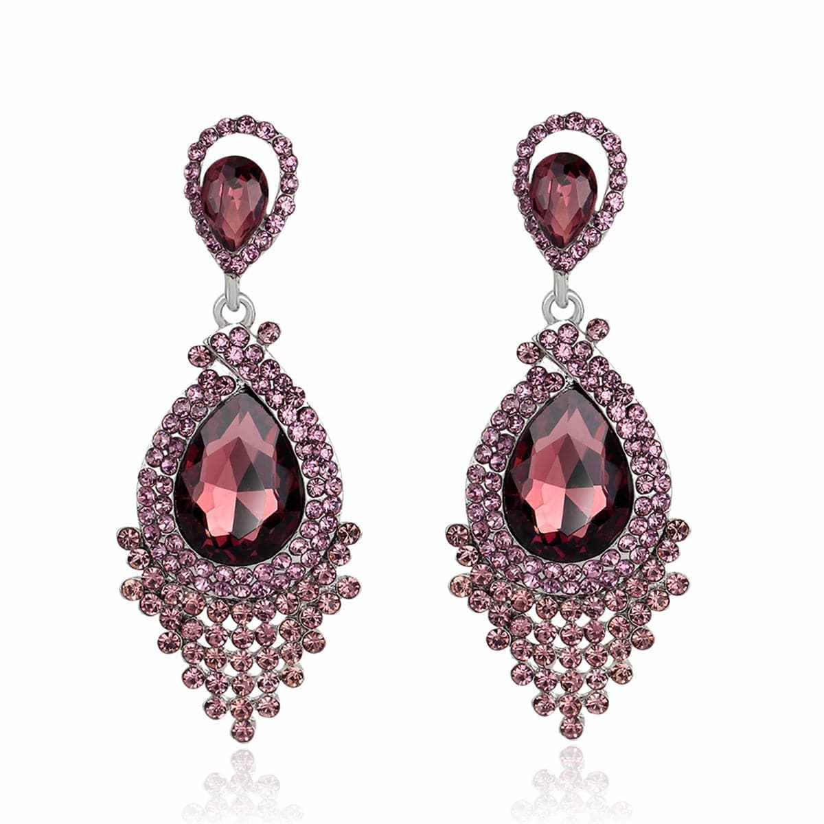 Red Pear Crystal & Cubic Zirconia Drop Earrings