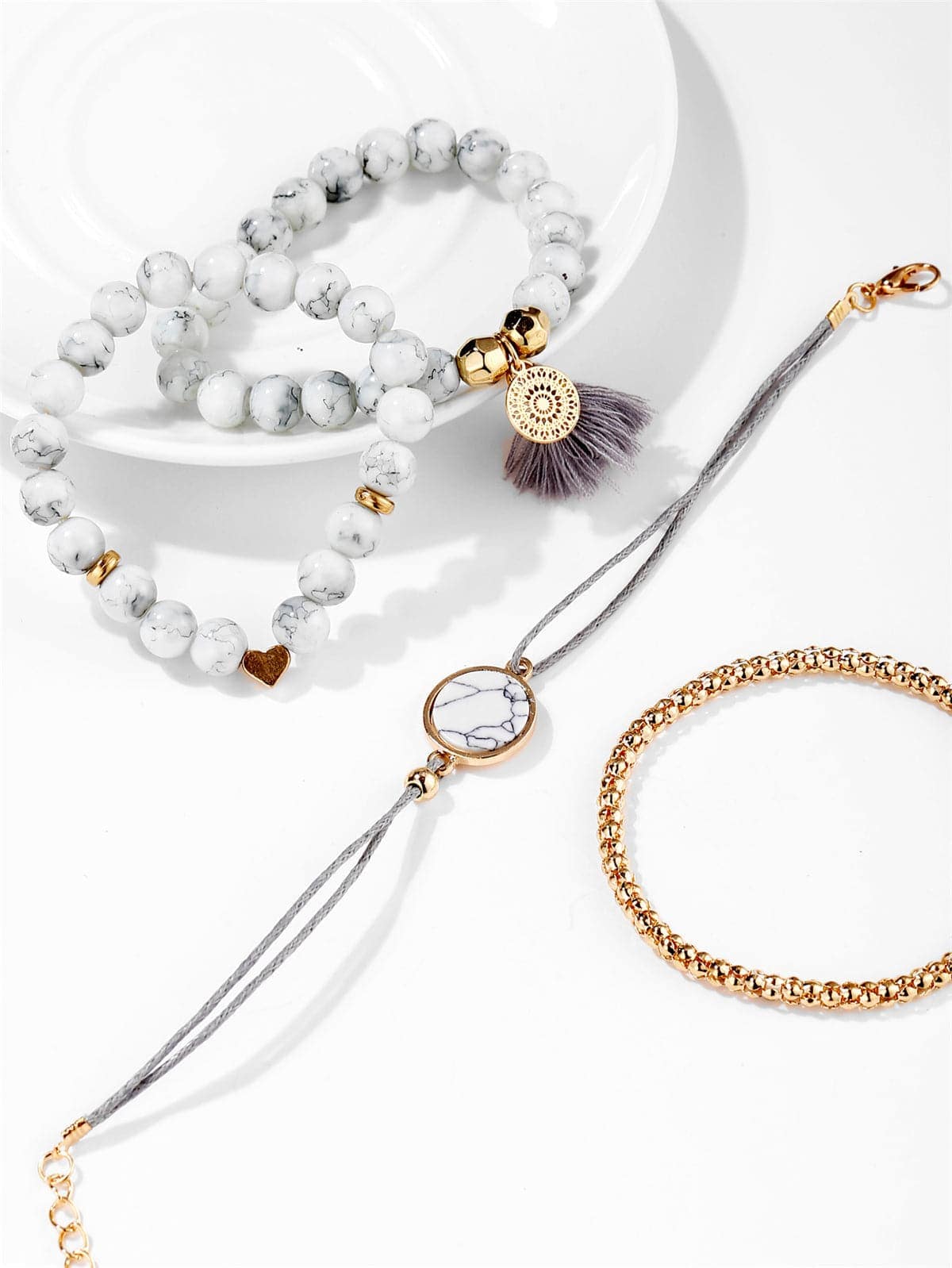 White Turquoise & Goldtone Tassel-Accent Bracelet Set