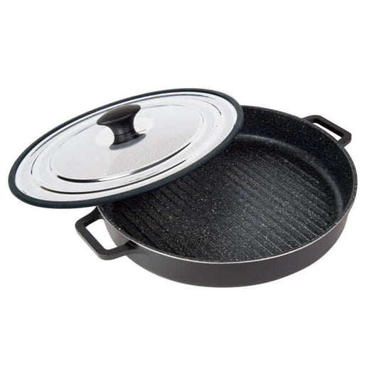 MasterPan Nonstick Stovetop Oven Grill Pan & Stainless Steel Lid, Black 12" (30cm)