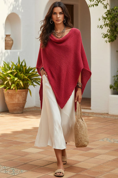 Women's Open-Knit Asymmetric Cape & Ruched V-Neck Fluid Maxi Dress Set