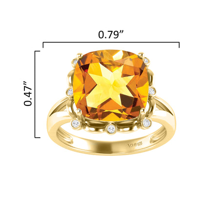 Gold Plated Sterling Silver Natural Citrine and White Topaz Halo Engagement Ring
