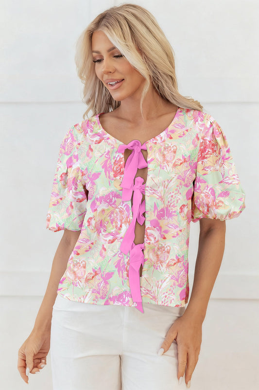 Threaded Pear Ayla Short Puff Sleeve Blouse