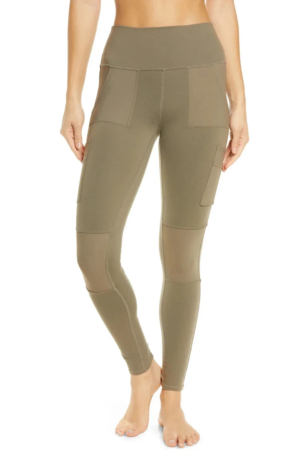 Alo Yoga Youga High Waist Cargo Stretch Elastic Waist Women's Leggings — Olive