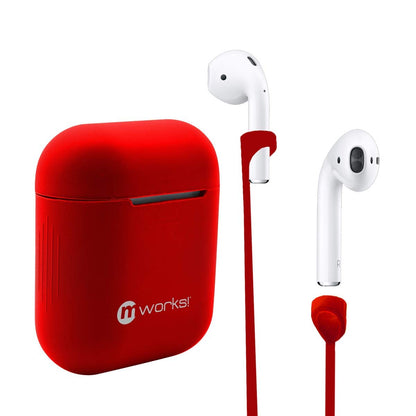 Mcase! Airpods Accessories Set, Airpods Waterproof Silicone Case Cover and Straps for Apple Airpod (Red)