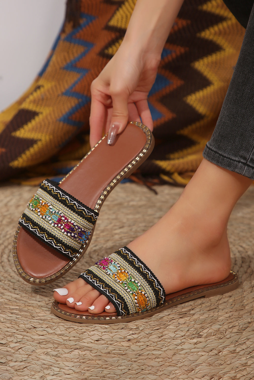 Threaded Pear Quincy Bohemian Pattern Crochet Slippers