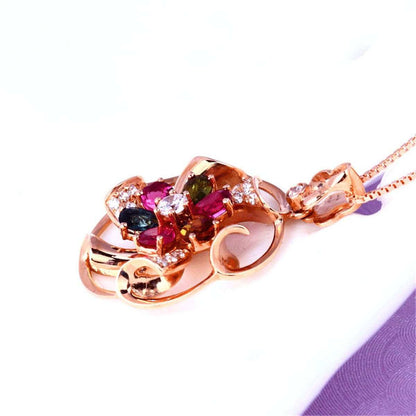 Pink & Rose Goldtone Flower Pendant Necklace