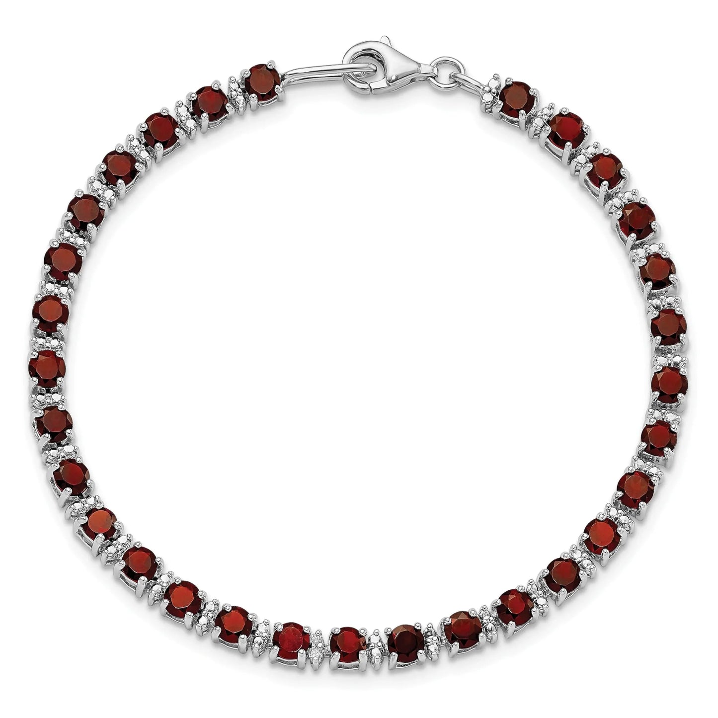 Round Red Garnet & Diamond Prong Sterling Silver Tennis Bracelet