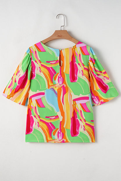 Threaded Pear Angel Abstract Half Sleeve Blouse