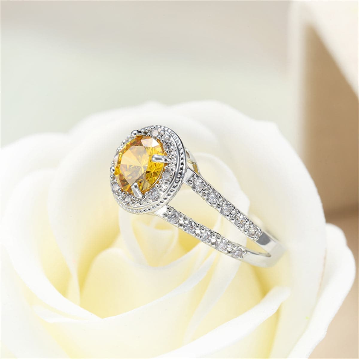 Yellow Cubic Zirconia & Crystal Ring-1