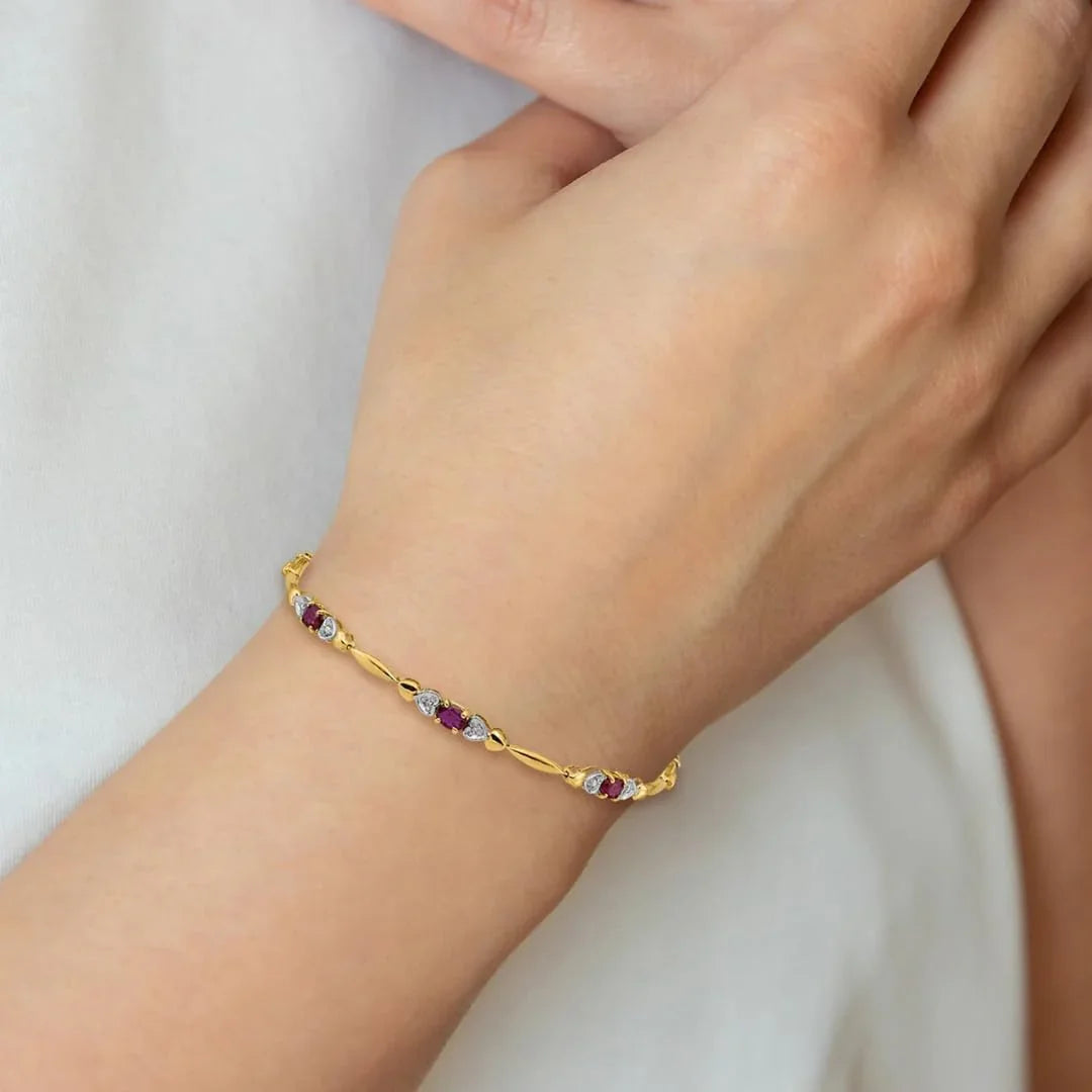 Genuine Ruby 14K Gold Bracelet Heart