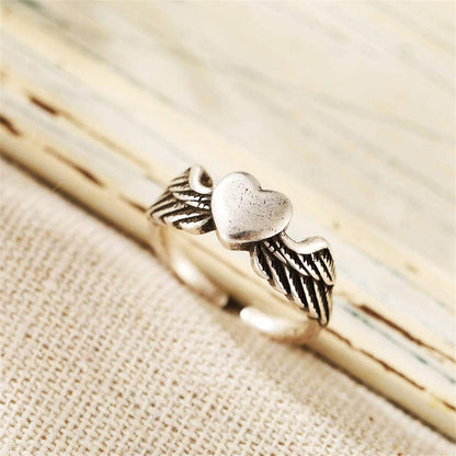 Silvertone Flying Heart Open Ring