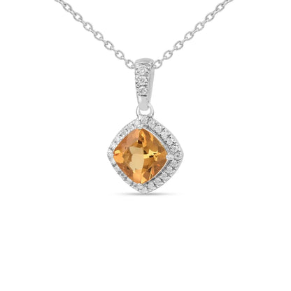 Silver Natural Cushion Citrine Earrings and Necklace Jewelry Sets