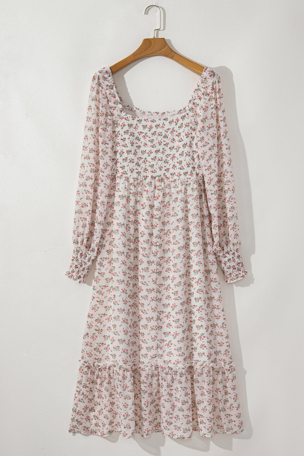 Threaded Pear Delaney Ruffled Hem Square Neck Midi Dress