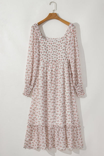Threaded Pear Delaney Ruffled Hem Square Neck Midi Dress