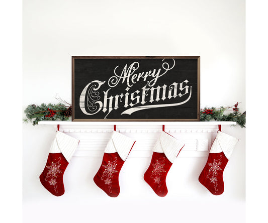 Kendrick Home Vintage Merry Christmas Black