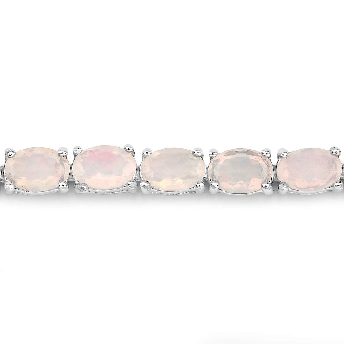 7.83 Cttw Oval White Ethiopian Opal Prong Rhodium Plated Silver Tennis Bracelet