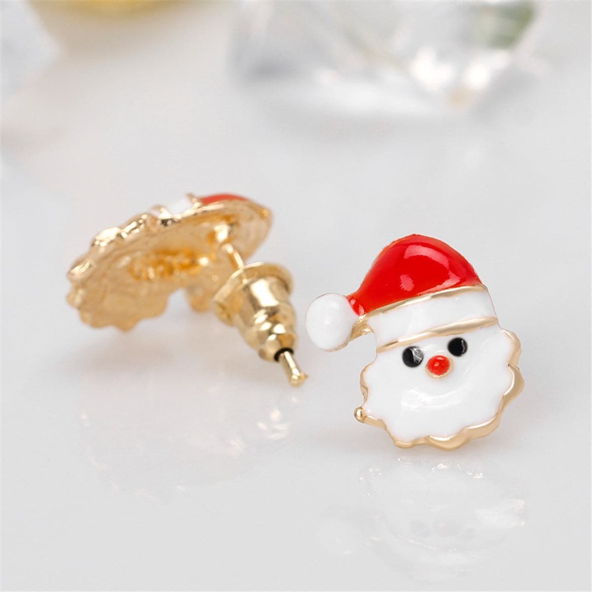 Red Enamel & Goldtone Santa Claus Stud Earrings