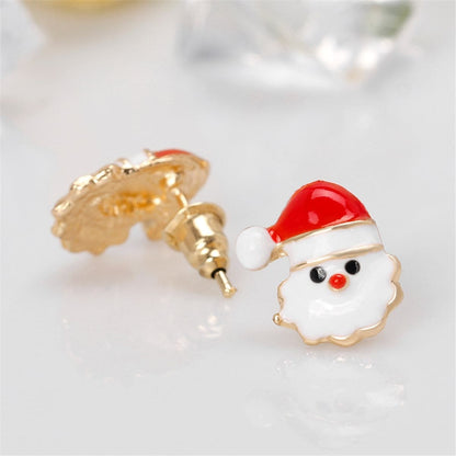 Red Enamel & Goldtone Santa Claus Stud Earrings