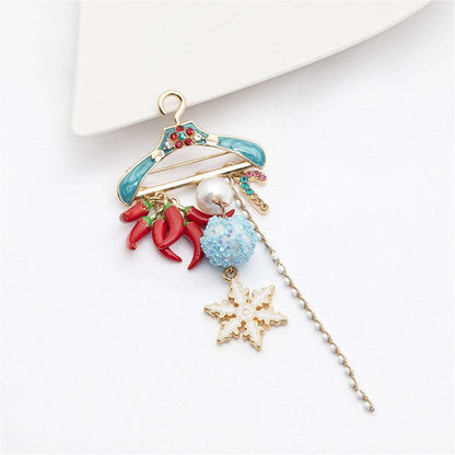 Blue Cubic Zirconia & Pearl Goldtone Hanger Snowflake Pepper Brooch