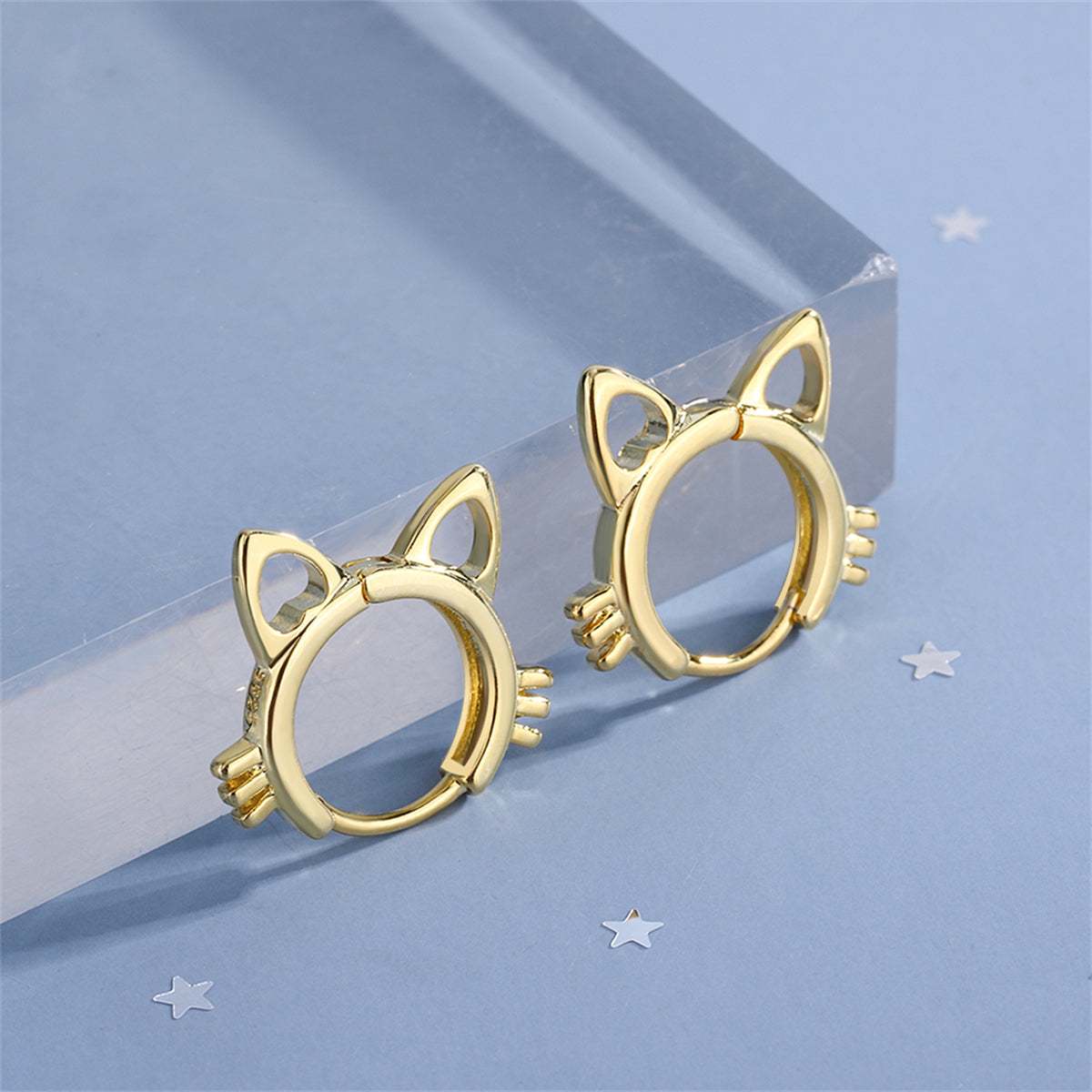 Goldtone Cat-Shape Huggie Earrings