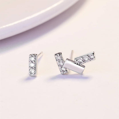 Cubic Zirconia & Silvertone Bar Cluster Stud Earrings