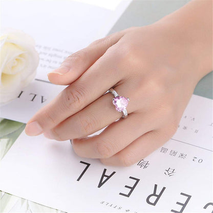 Pink Crystal & Silvertone Heart Ring-9