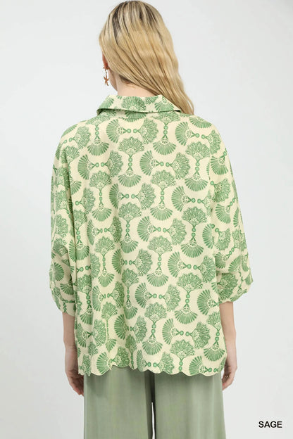 Umgee Printed Button Down Shirt