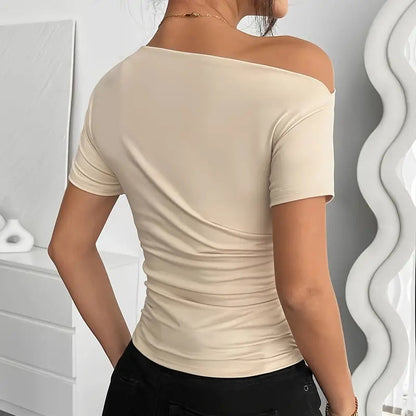 Women’s Y2K Ruched One-Shoulder Summer Top – Slim Fit Asymmetrical Shirt