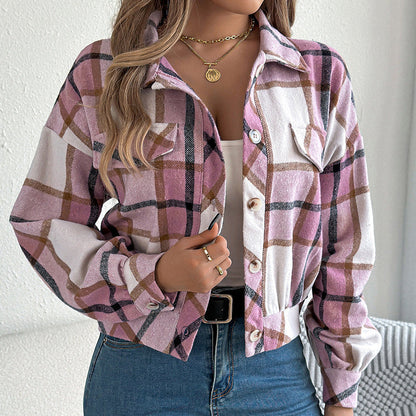 Plaid Shacket – Women’s Long-Sleeve Button-Down Shirt Jacket