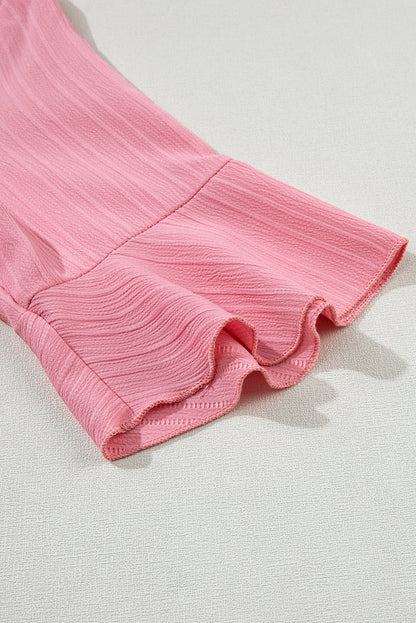 Threaded Pear Capri Ruffled Half Sleeve V Neck Textured Top.