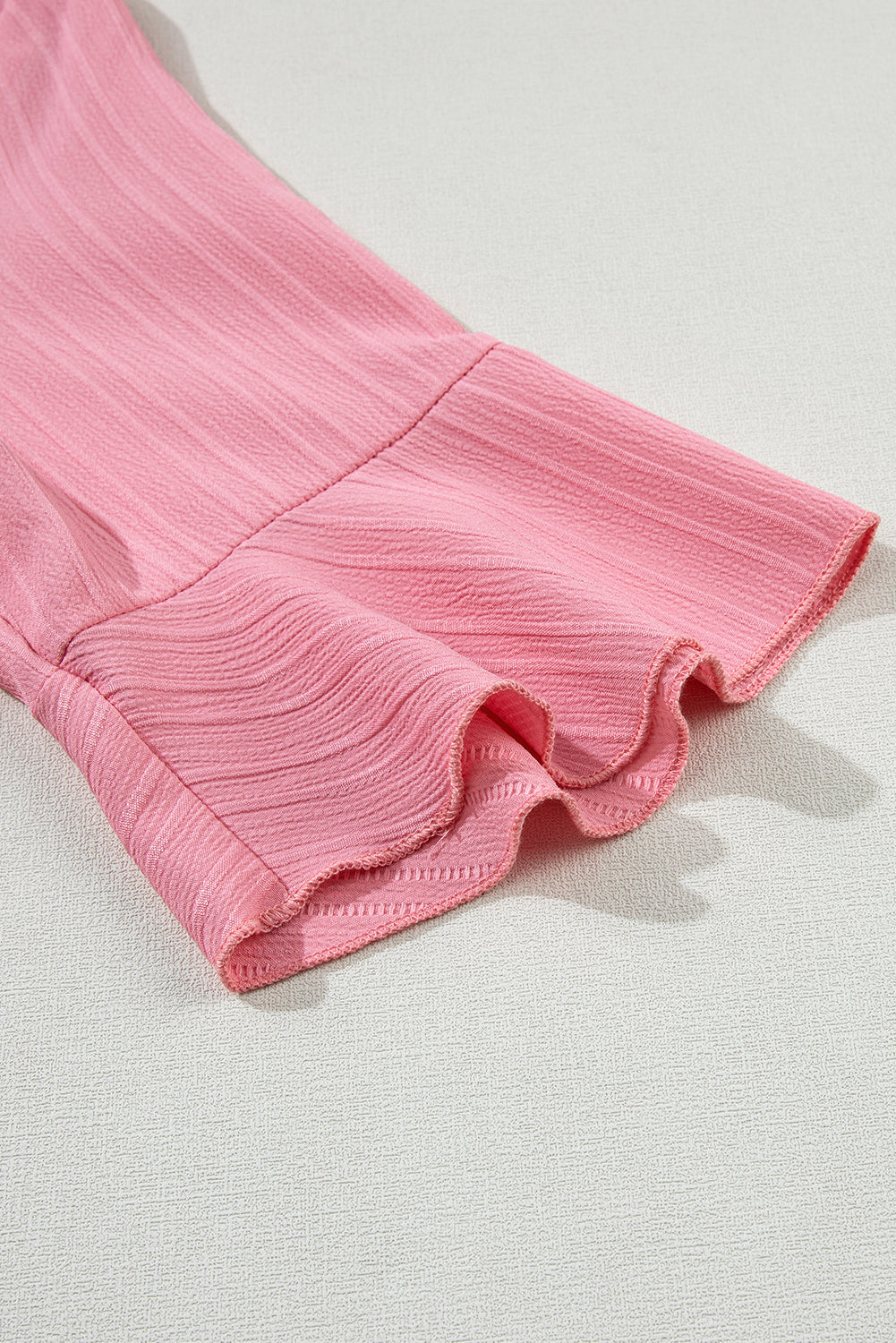 Threaded Pear Capri Ruffled Half Sleeve V Neck Textured Top