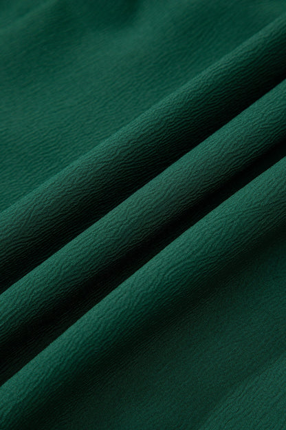 Blackish Green Solid Long Sleeve Button V Neck Tiered Maxi Dress