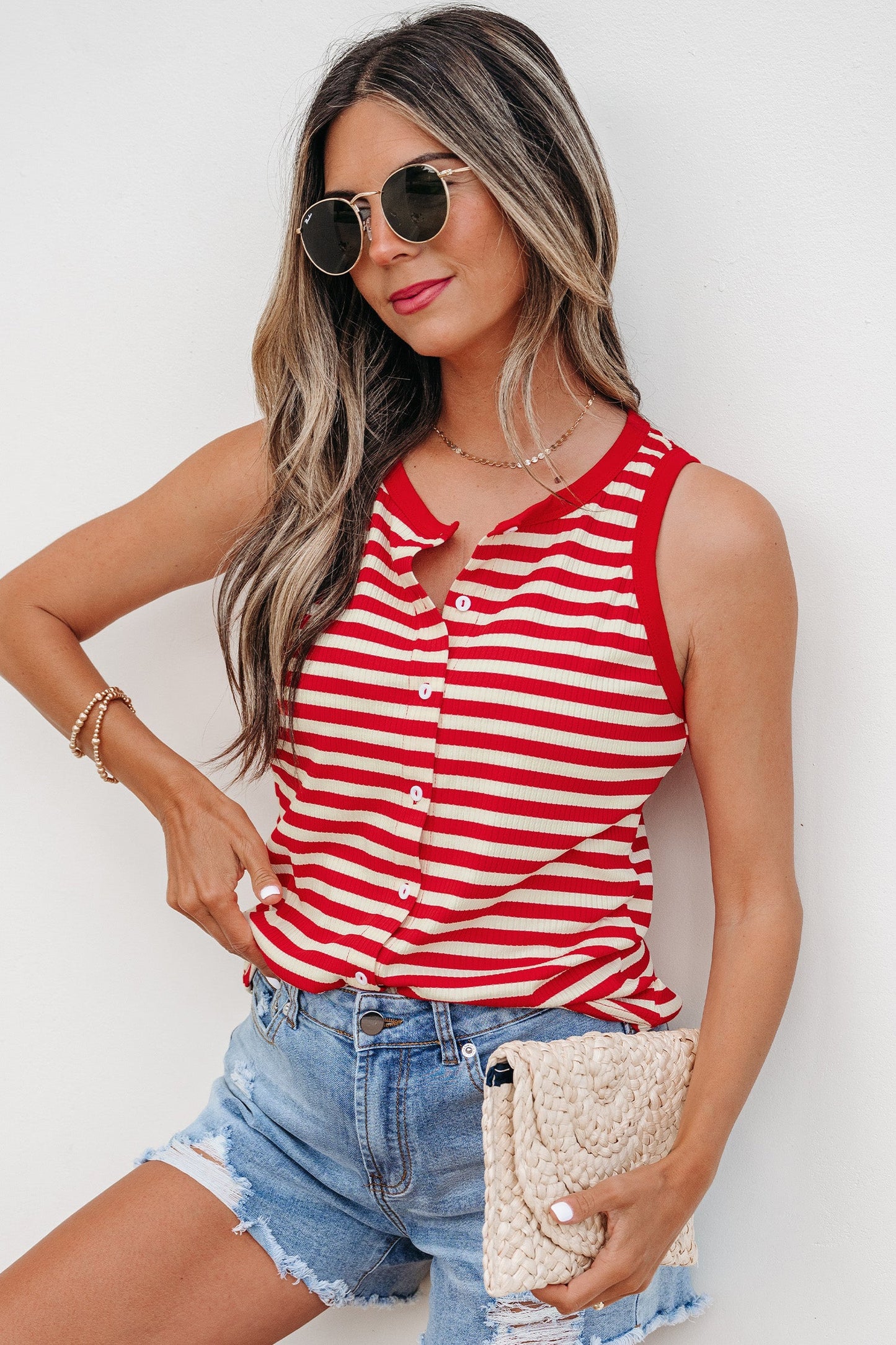 Threaded Pear Monica Ribbed Knit Tank Top