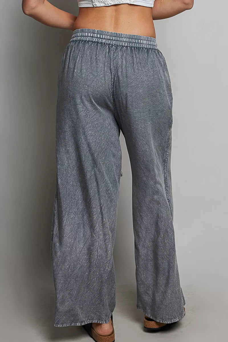 POL Tassel Drawstring Embroidered Wide Leg Woven Pants