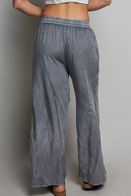 POL Tassel Drawstring Embroidered Wide Leg Woven Pants