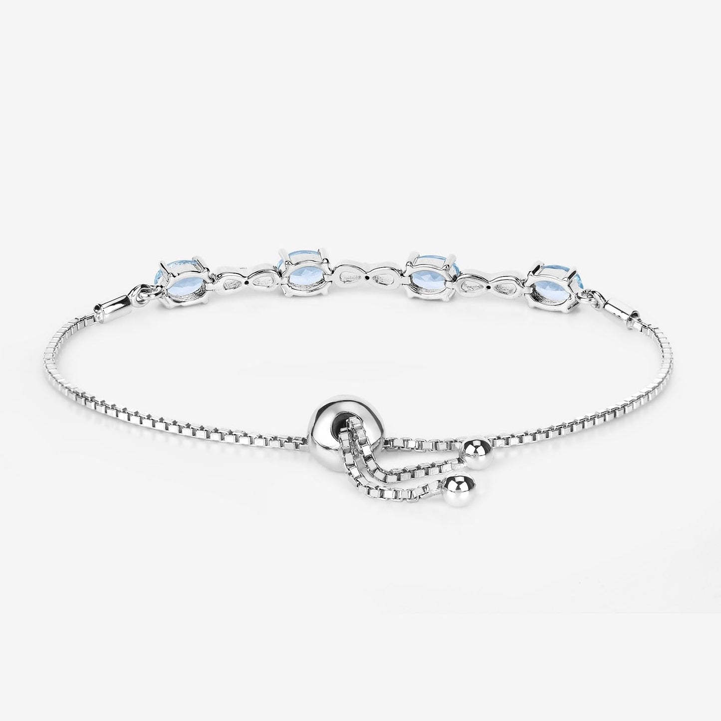 Oval Blue Aquamarine Prong Two-Tone Gold Plated Silver Infinity Bolo Adjustable Bracelet